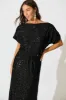 Amiri Off Shoulder Maxi Dress in Black Sequin sold by St Frock