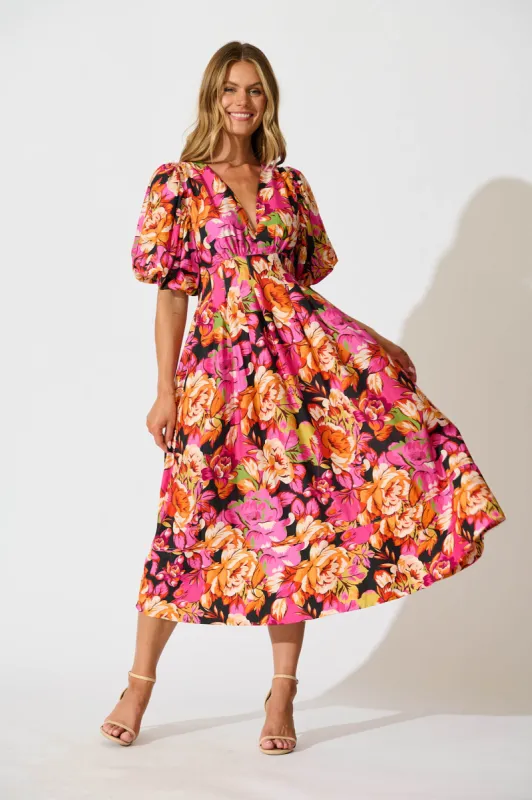 Daydreamer Midi Dress In Multi Floral sold by St Frock