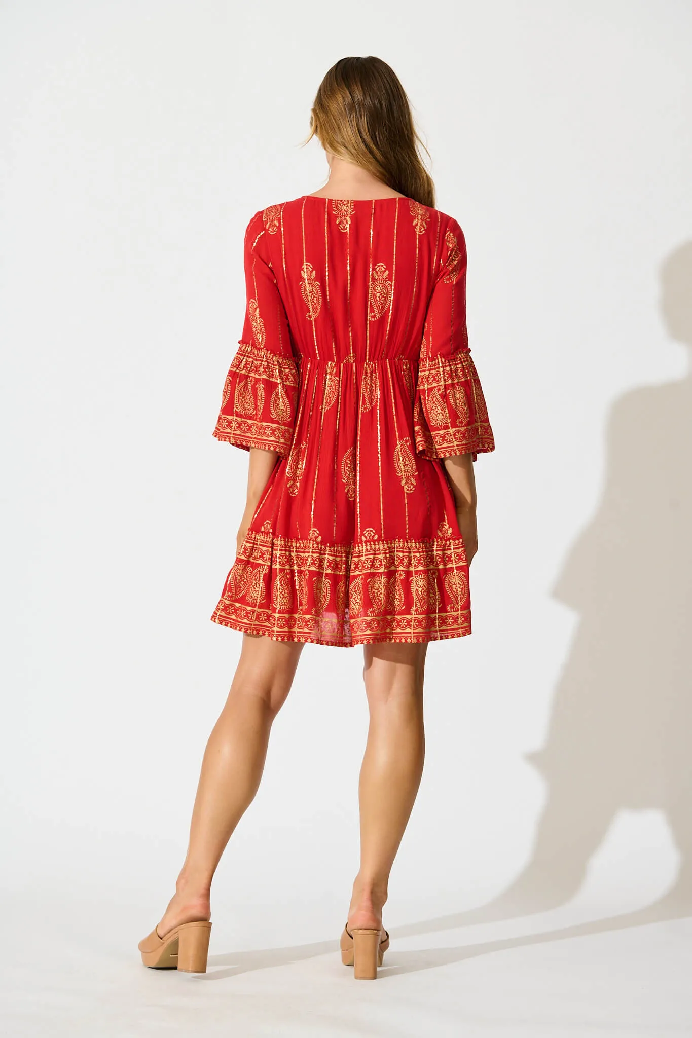 Elliott Dress In Red With Gold Print sold by St Frock product image thumbnail 4