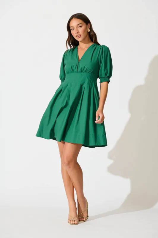 Hazel Dress in Emerald Green Cotton sold by St Frock