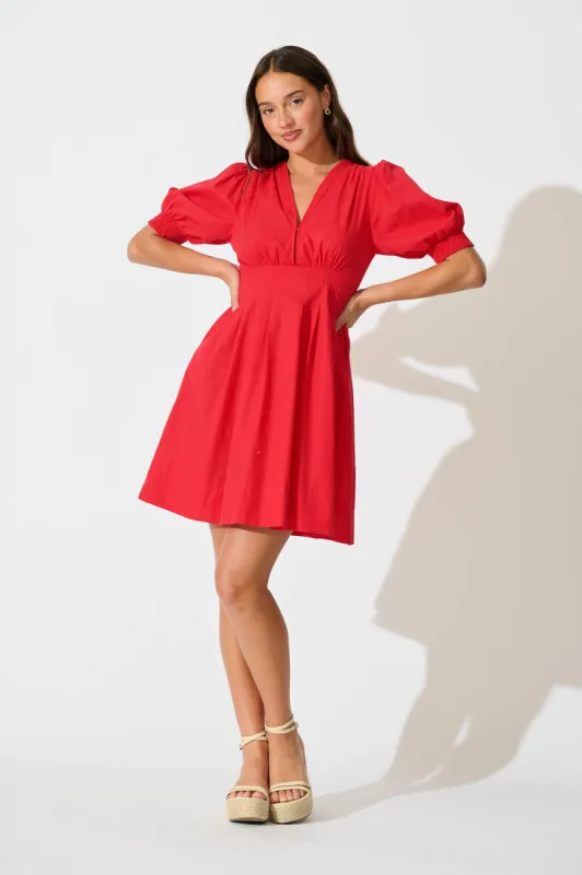 Hazel Dress in Red Cotton sold by St Frock