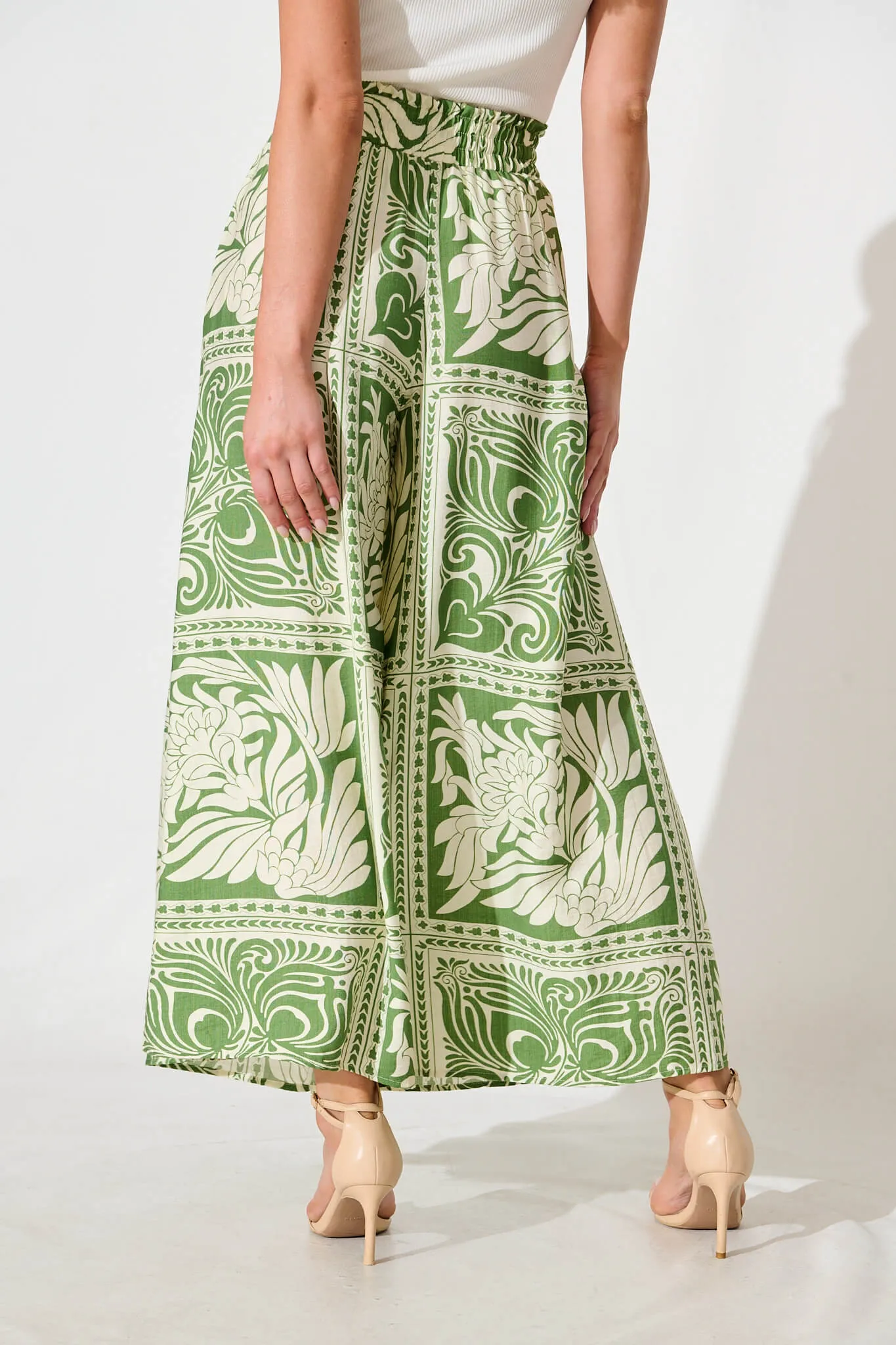 Goldie Wide Leg Pant in Green and White Tile Print sold by St Frock product image thumbnail 3