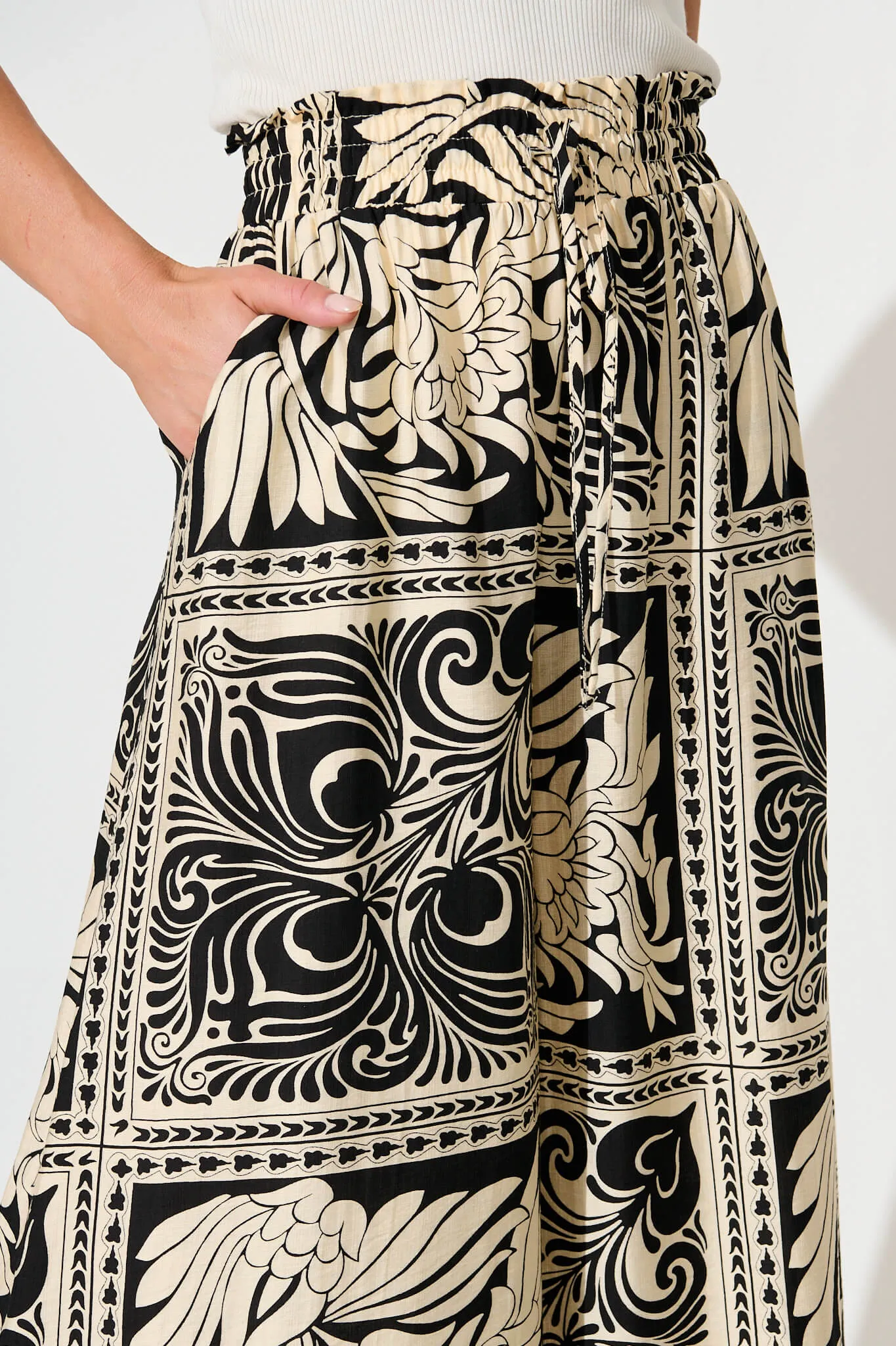 Goldie Wide Leg Pant in Black with Cream Tile Print sold by St Frock product image thumbnail 5