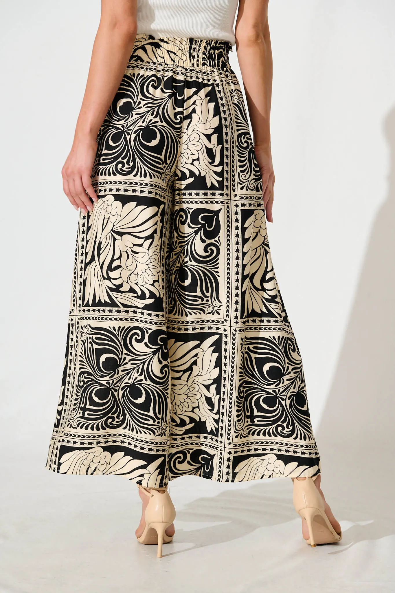 Goldie Wide Leg Pant in Black with Cream Tile Print sold by St Frock product image thumbnail 3