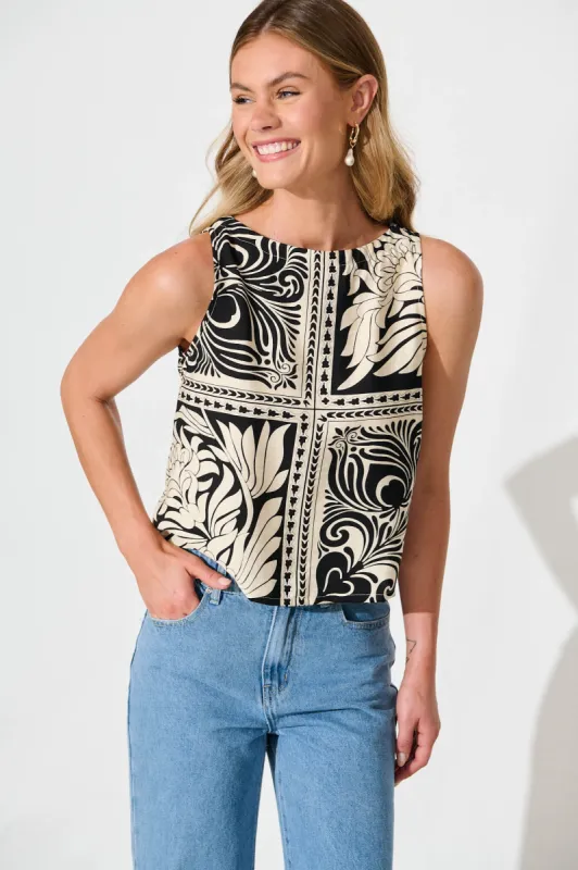 Ronnie Top in Black with Cream Tile Print sold by St Frock