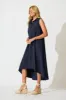 Rey Midi Dress in Navy Linen Blend sold by St Frock