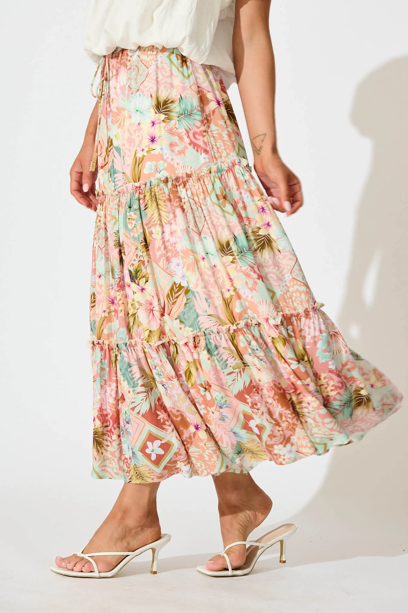 Clifford Maxi Skirt in Tropical Patchwork Print sold by St Frock product image thumbnail 2