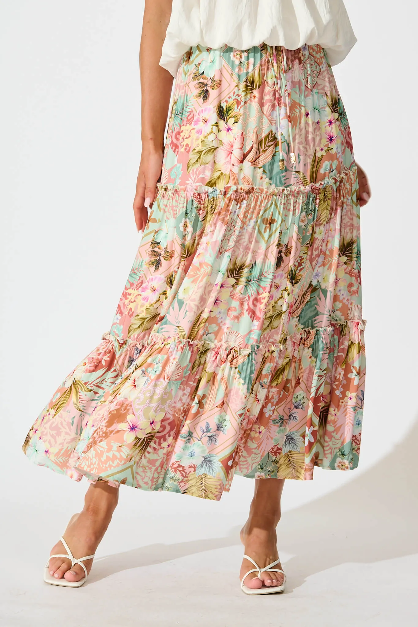 Clifford Maxi Skirt in Tropical Patchwork Print sold by St Frock