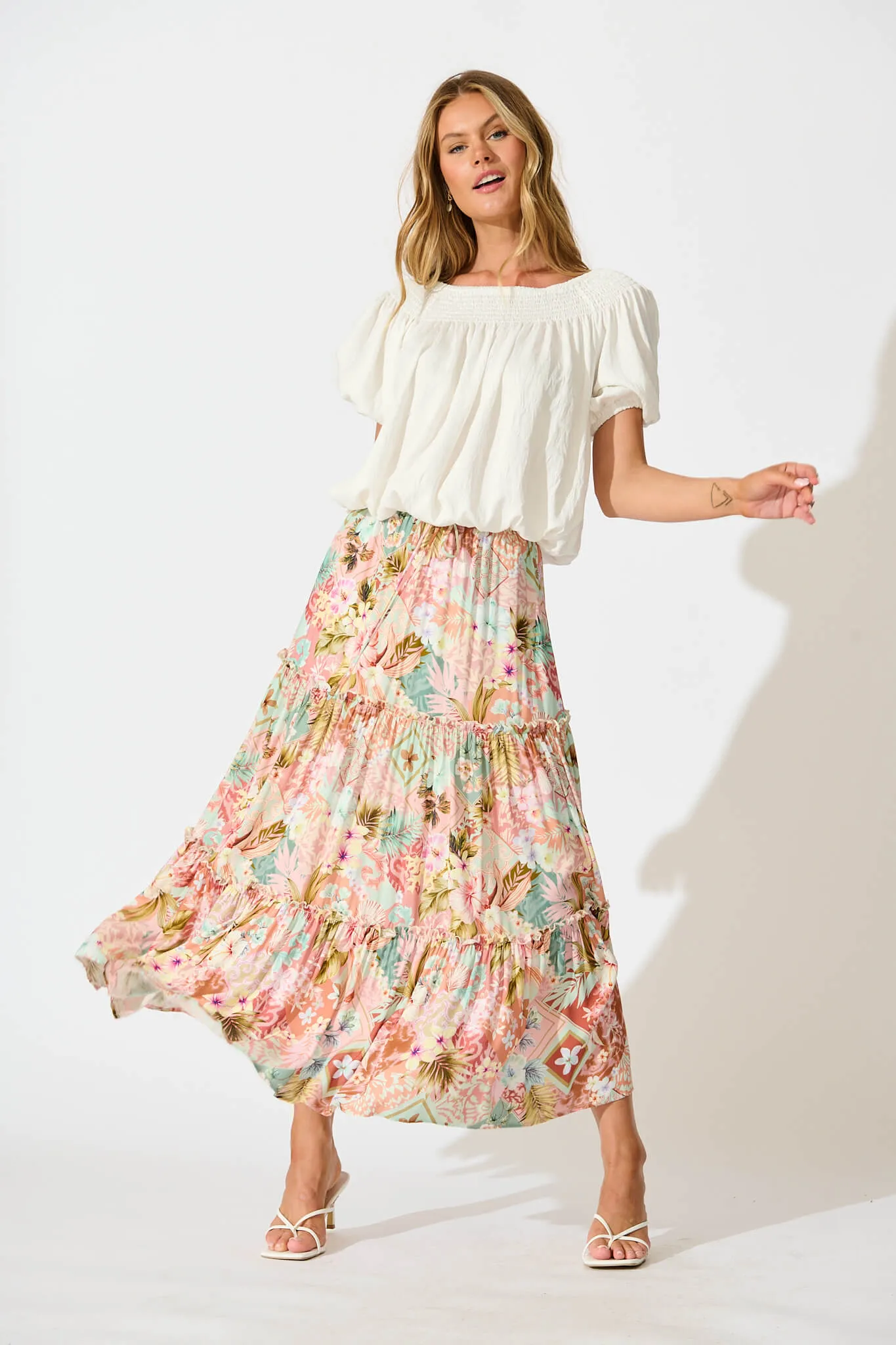 Clifford Maxi Skirt in Tropical Patchwork Print sold by St Frock product image thumbnail 5