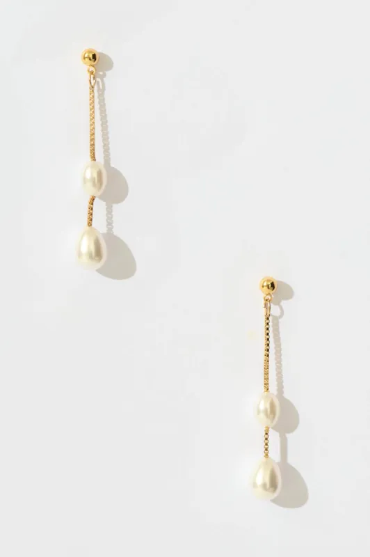 Dainty Drop Pearl Earrings in Gold sold by St Frock