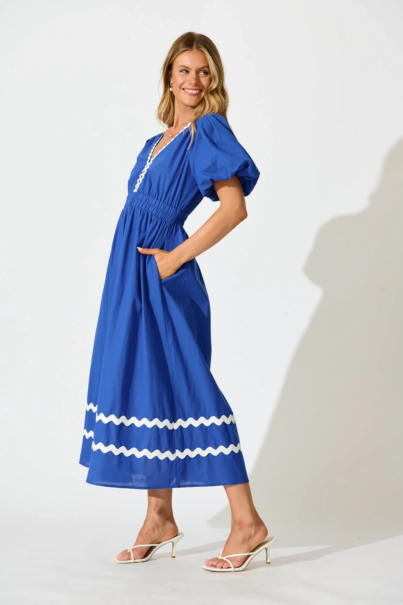 Indi Maxi Dress in Cobalt with White Ric Rac Trim Cotton sold by St Frock product image thumbnail 3