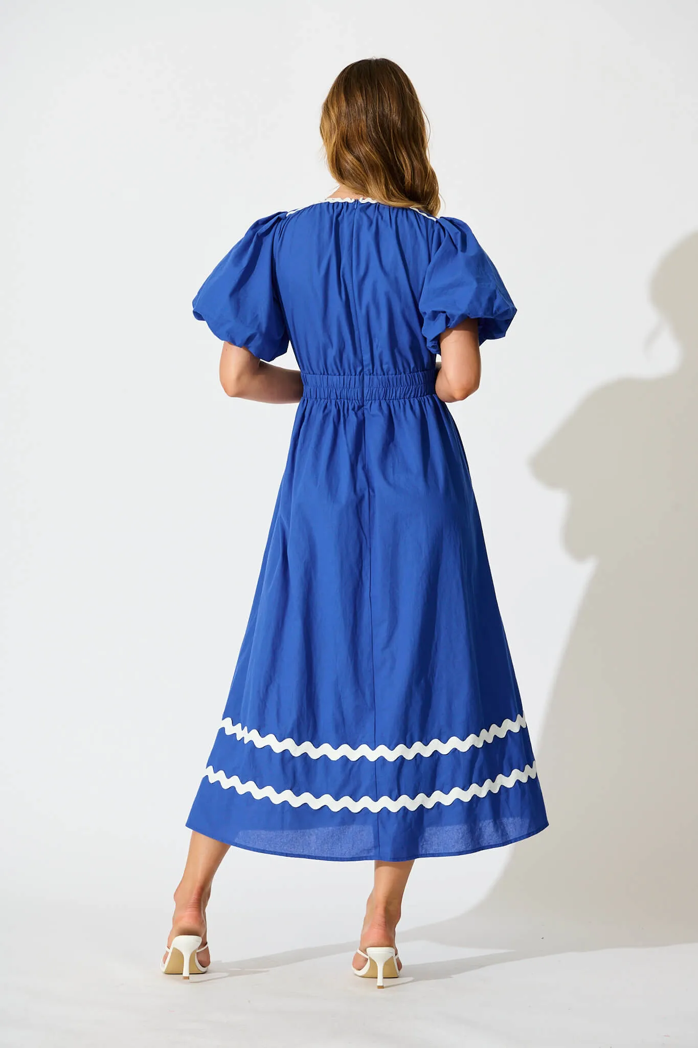 Indi Maxi Dress in Cobalt with White Ric Rac Trim Cotton sold by St Frock product image thumbnail 4