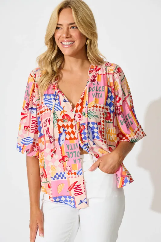 Annelie Top In Multi Conversational Print sold by St Frock