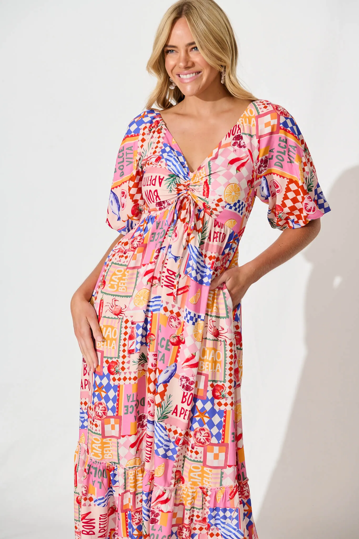Coverdale Maxi Dress In Multi Conversational Print sold by St Frock product image thumbnail 2
