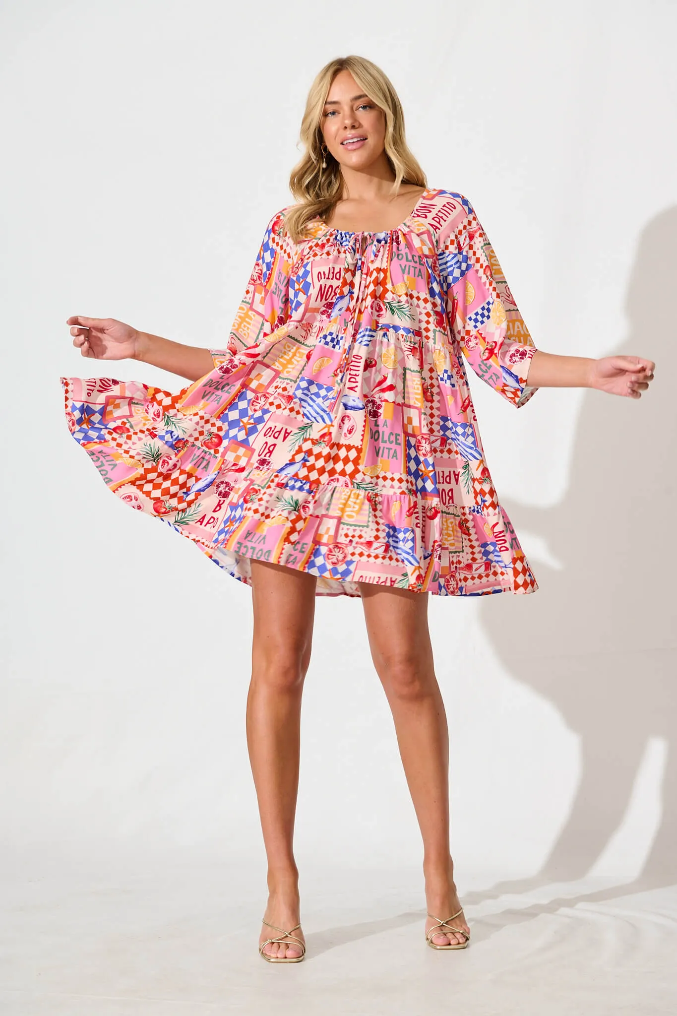 Khalida Smock Dress In Multi Conversational Print sold by St Frock