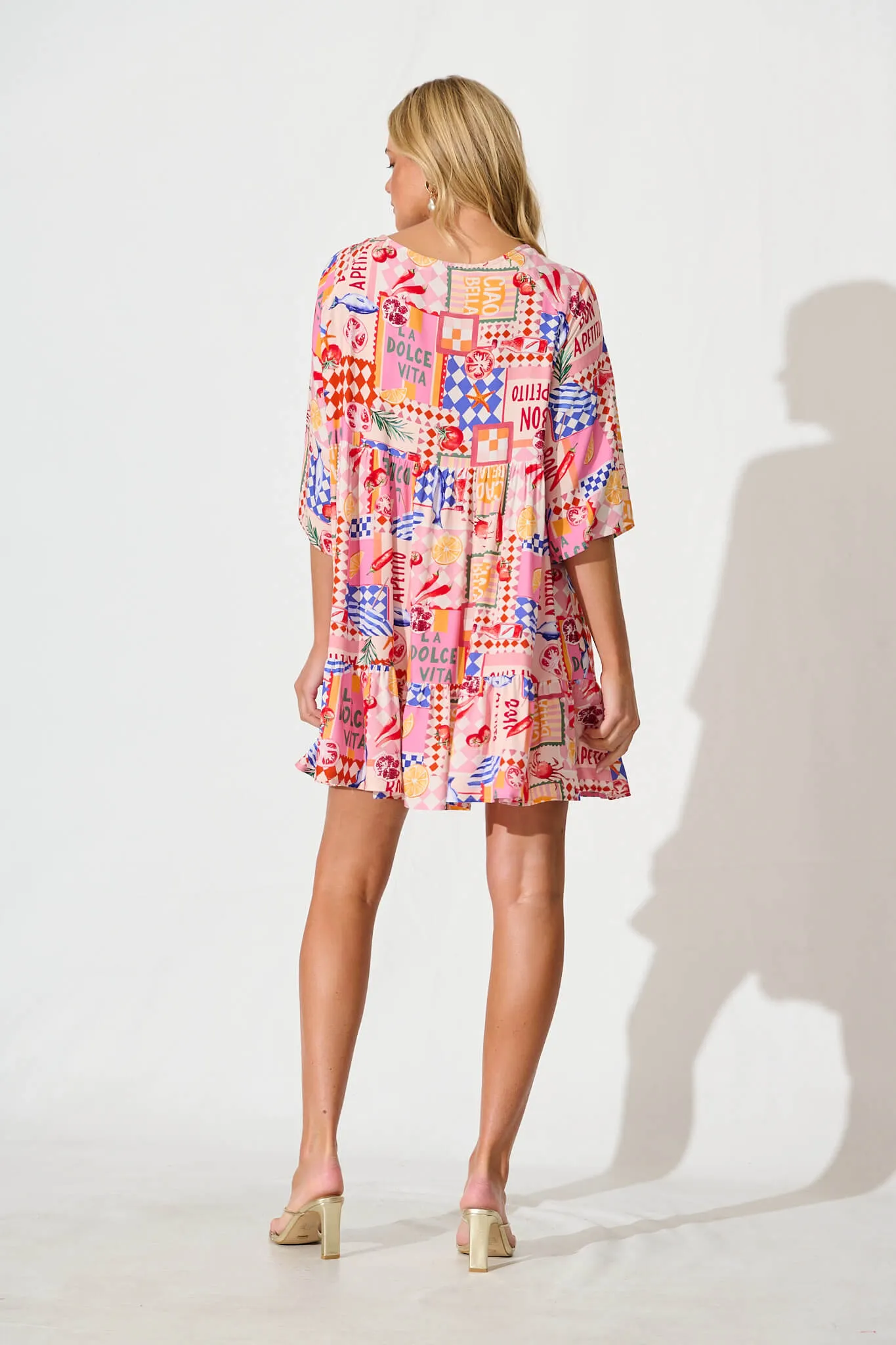 Khalida Smock Dress In Multi Conversational Print sold by St Frock product image thumbnail 4