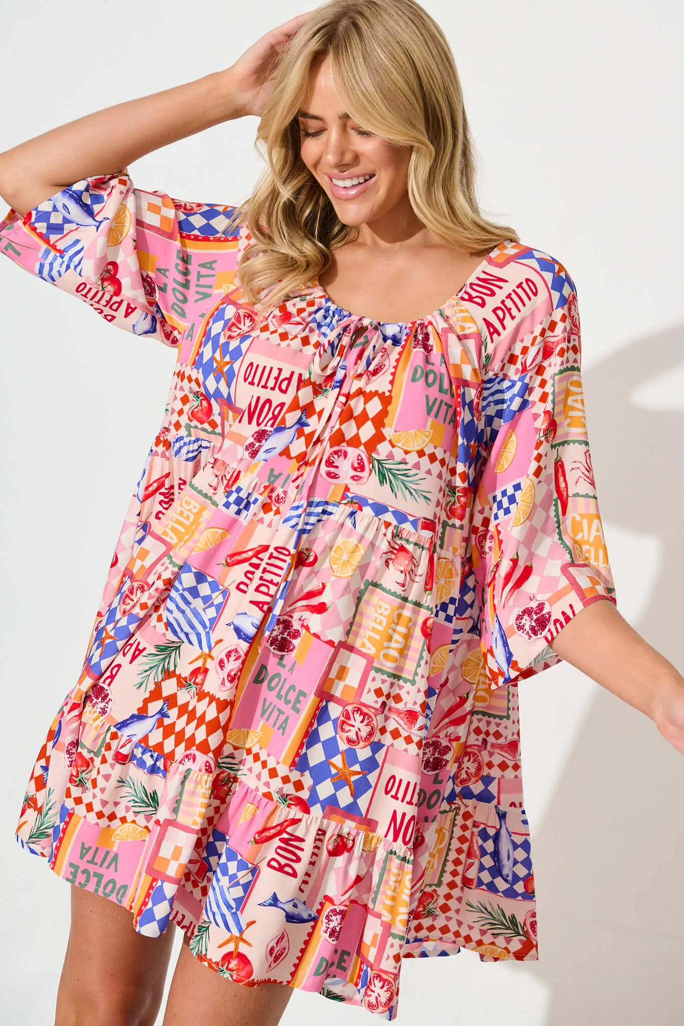 Khalida Smock Dress In Multi Conversational Print sold by St Frock product image thumbnail 2