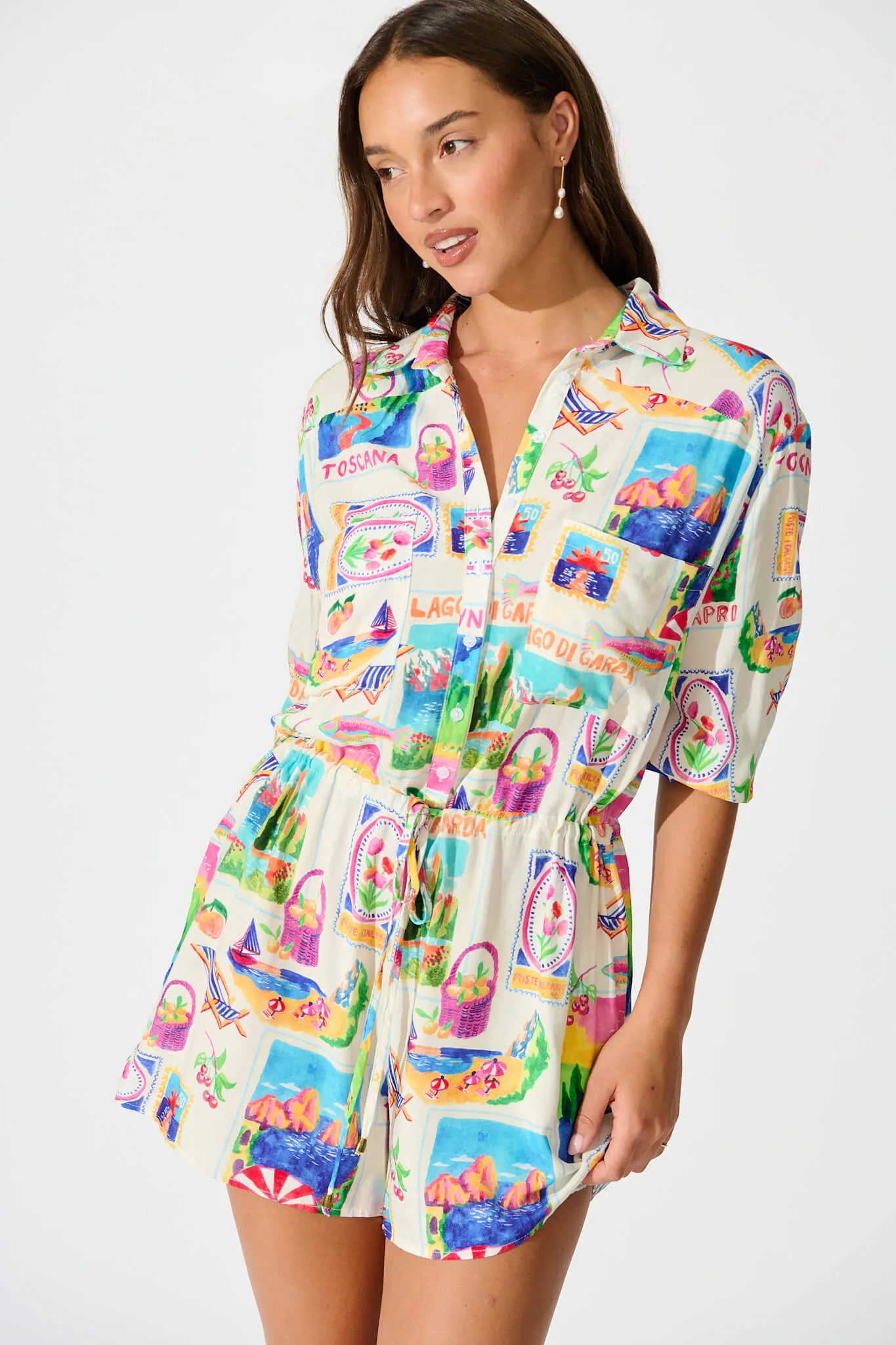 Powers Playsuit In White With Bright Resort Print sold by St Frock product image thumbnail 2