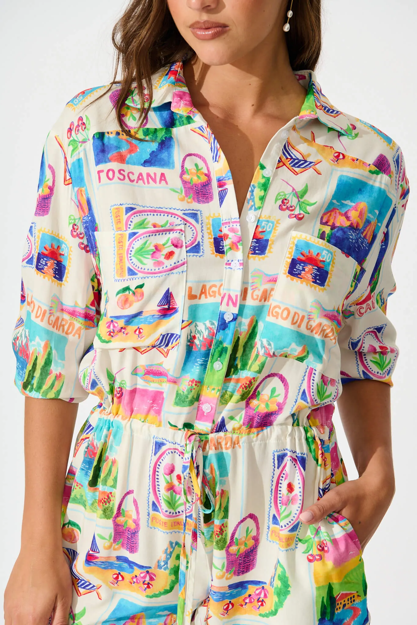 Powers Playsuit In White With Bright Resort Print sold by St Frock product image thumbnail 5