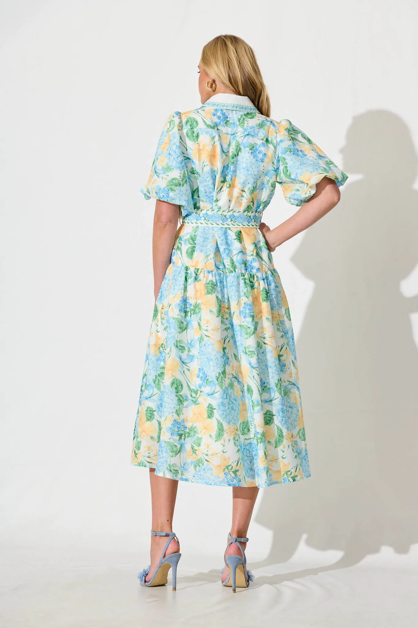 Lovelife Maxi Shirt Dress In Blue Yellow Floral Linen Blend sold by St Frock product image thumbnail 4
