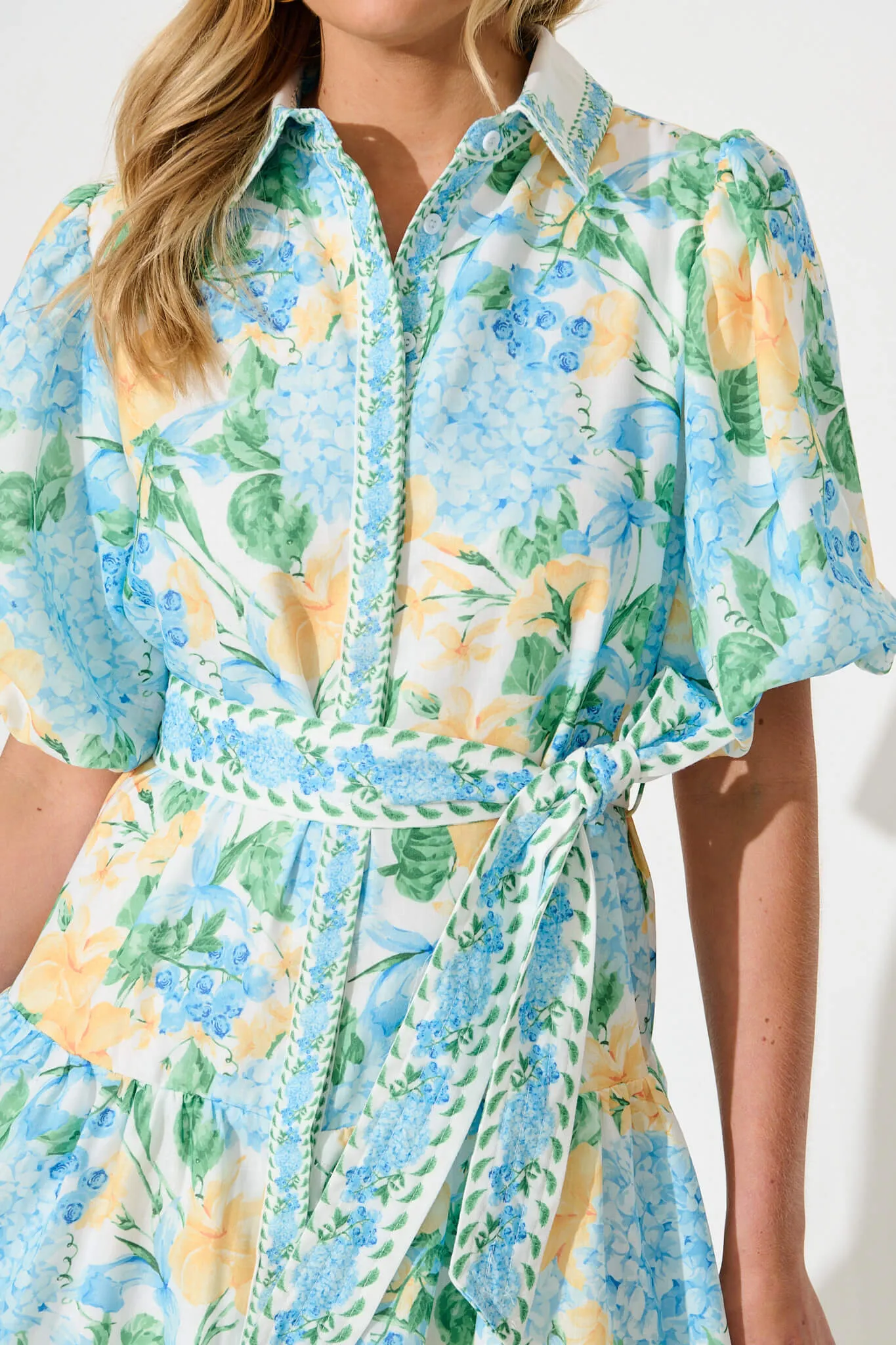 Lovelife Maxi Shirt Dress In Blue Yellow Floral Linen Blend sold by St Frock product image thumbnail 5