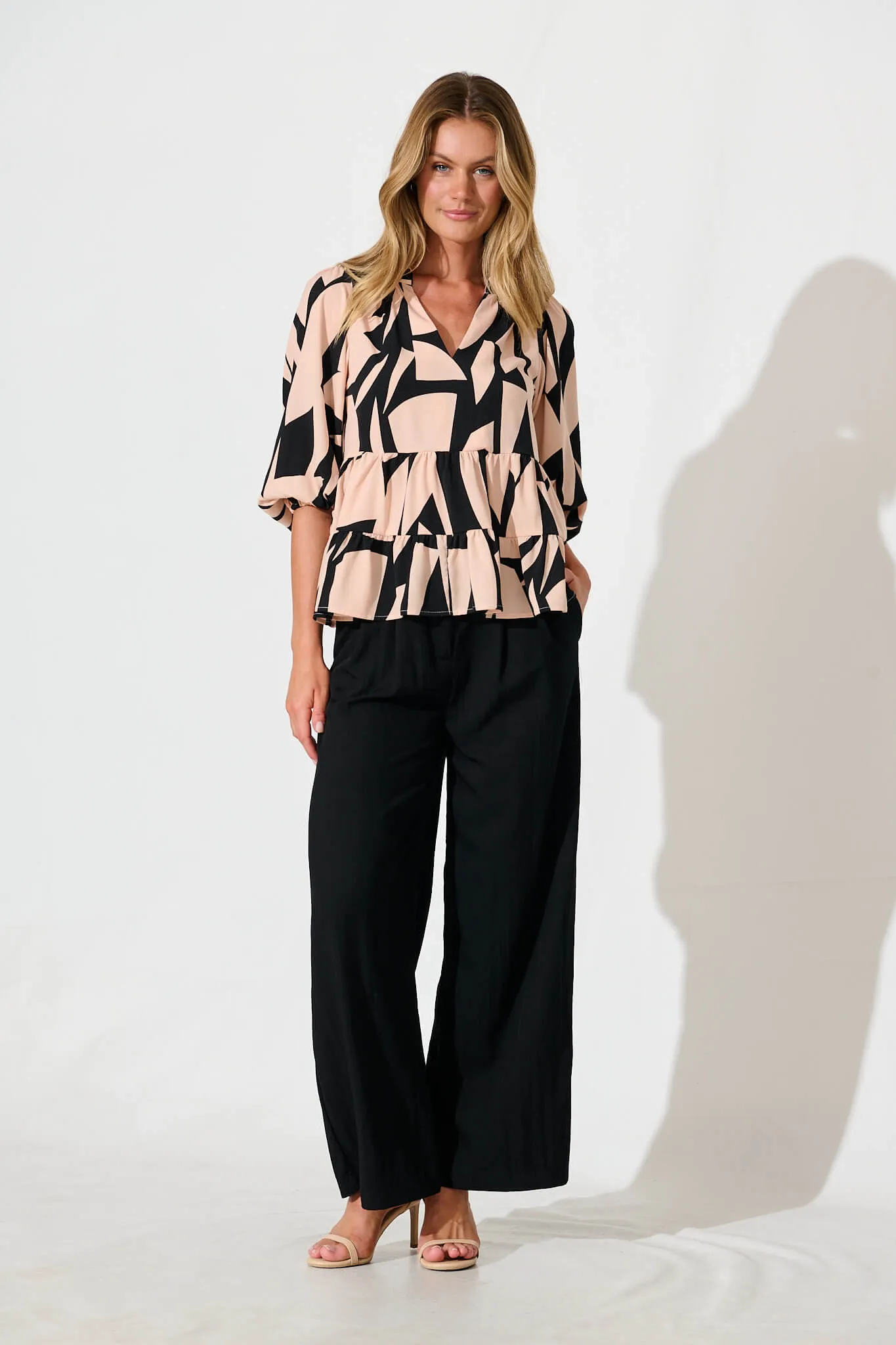 Talena Top in Black and Beige Geometric Print sold by St Frock product image thumbnail 4