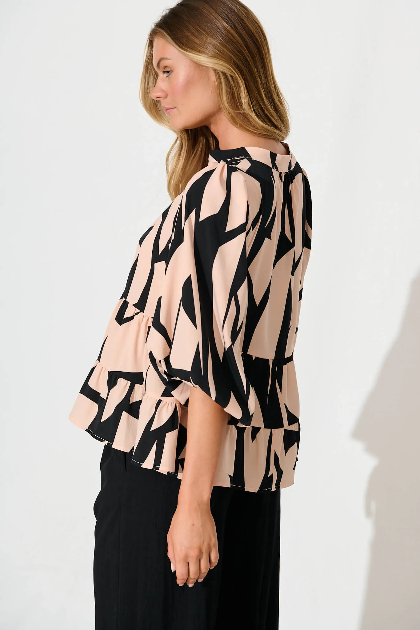 Talena Top in Black and Beige Geometric Print sold by St Frock product image thumbnail 3