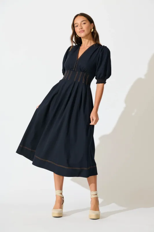 PRE ORDER Hazelina Midi Dress In Navy sold by St Frock