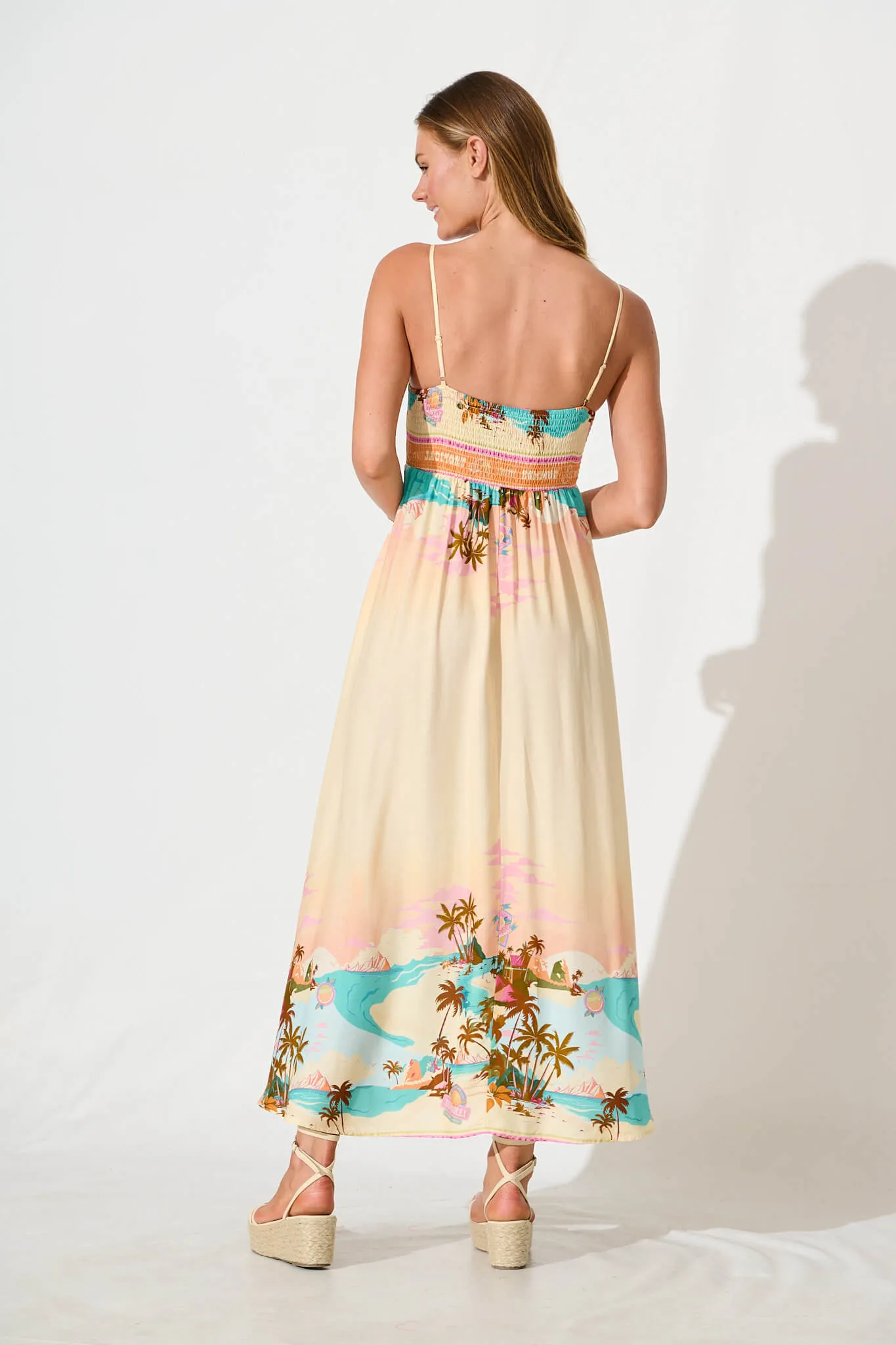 Willa Maxi Sundress in Beige with Multi Summer Print sold by St Frock product image thumbnail 4