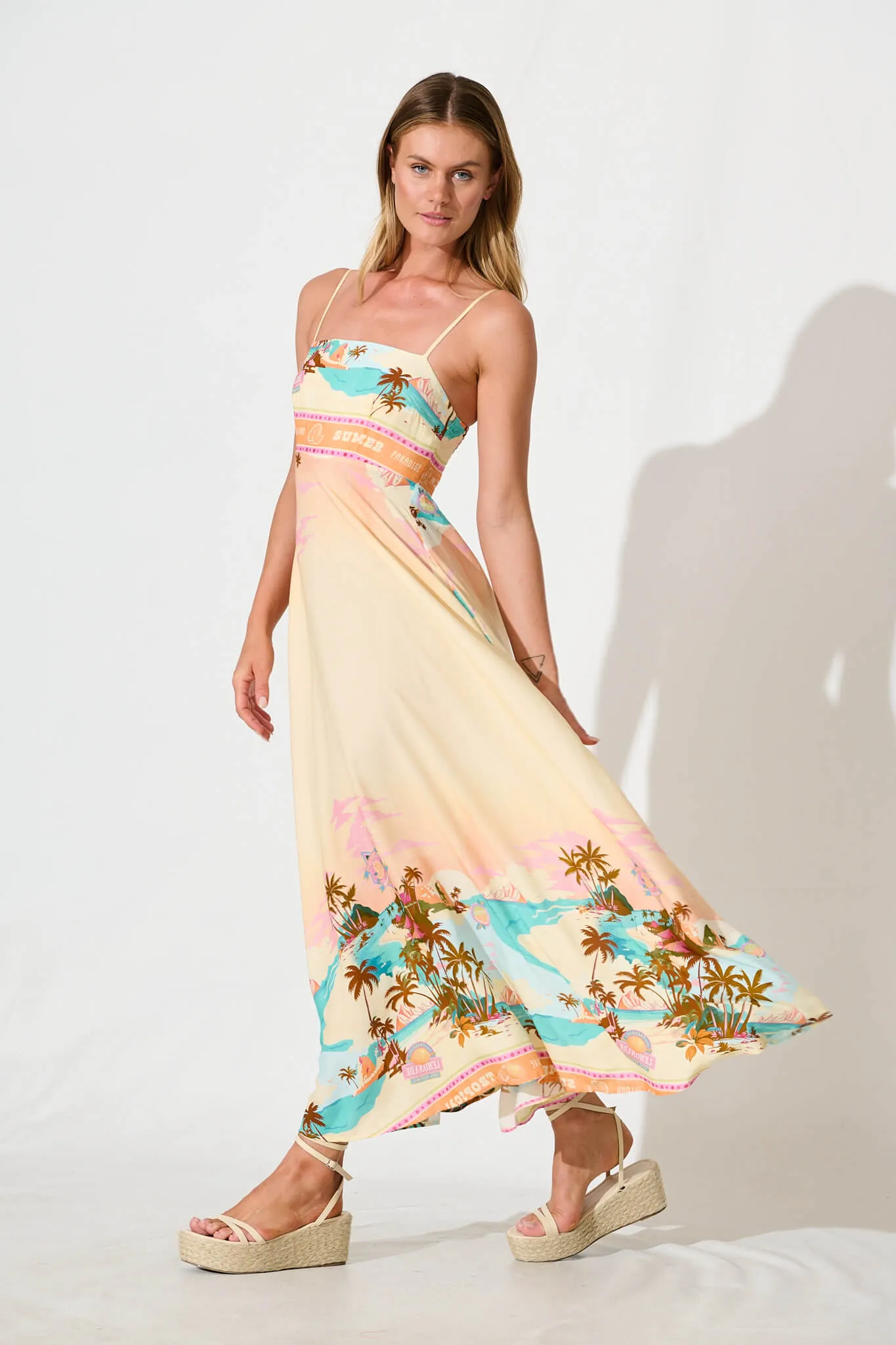 Willa Maxi Sundress in Beige with Multi Summer Print sold by St Frock product image thumbnail 3