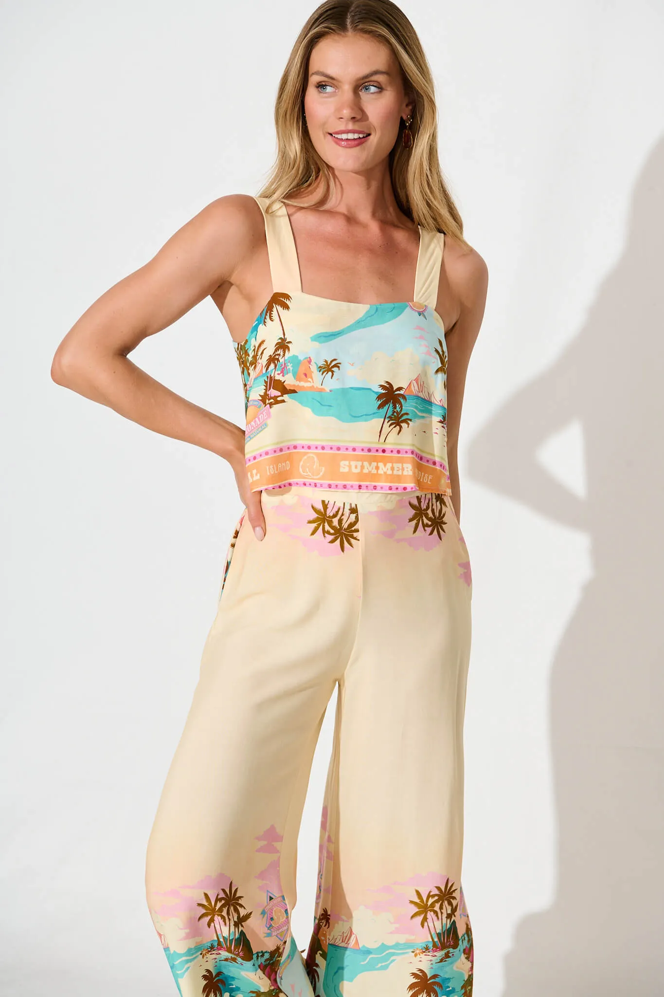 Sandcastle Jumpsuit in Beige with Multi Summer Print sold by St Frock product image thumbnail 2