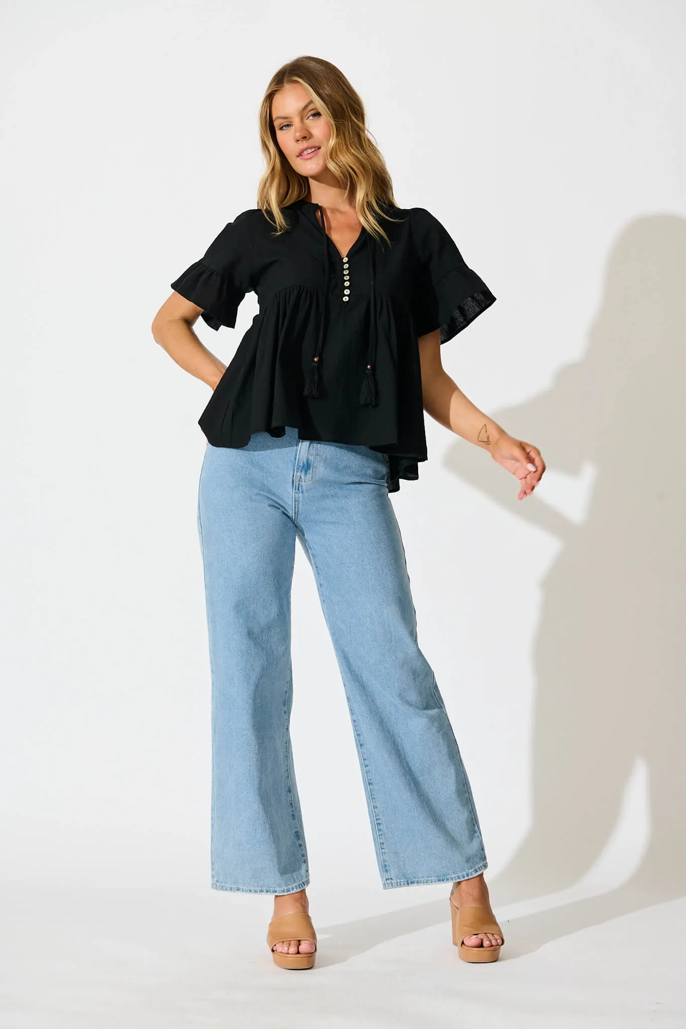 Orla Top in Black Cotton Linen sold by St Frock product image thumbnail 4