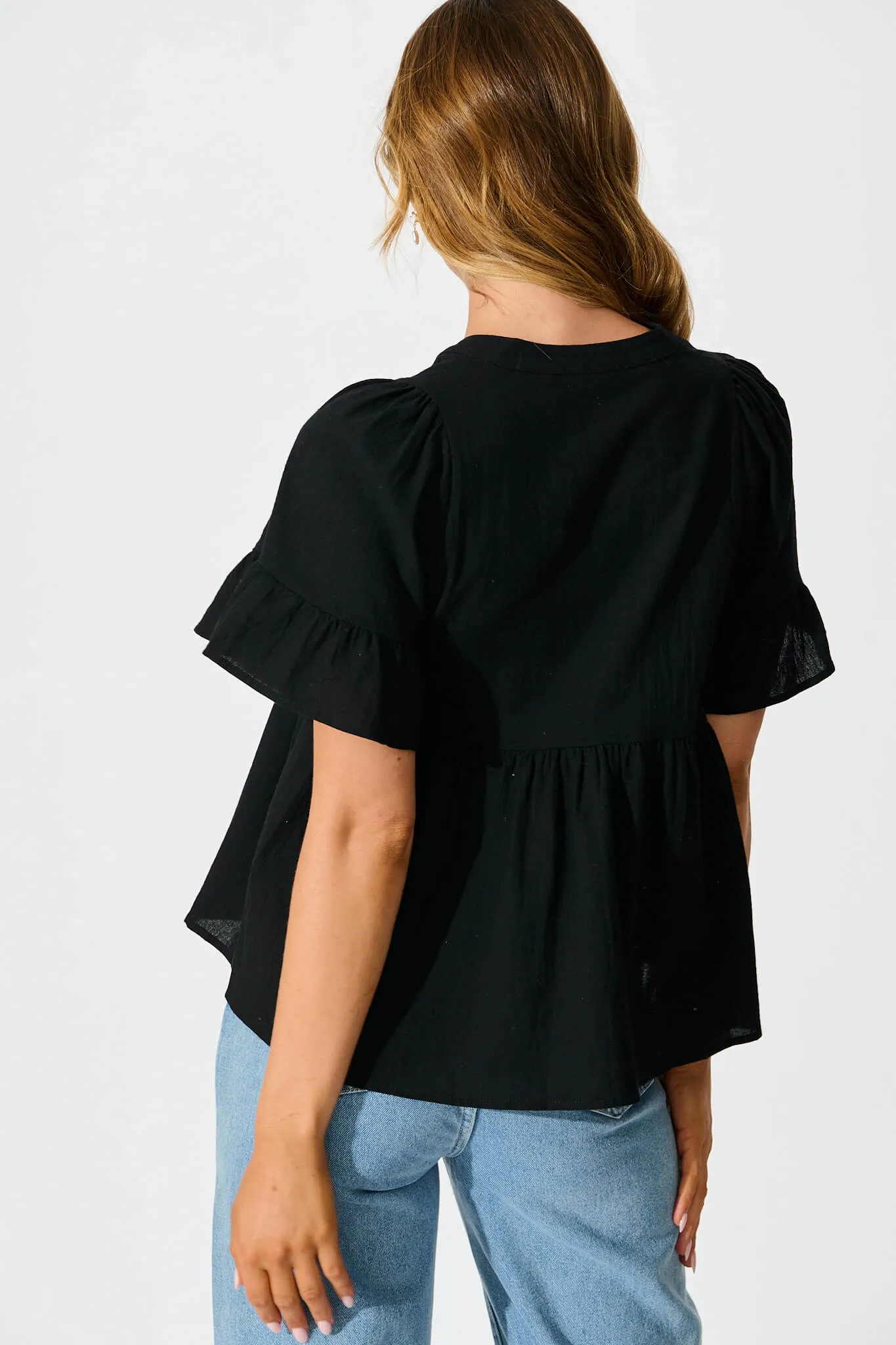 Orla Top in Black Cotton Linen sold by St Frock product image thumbnail 3