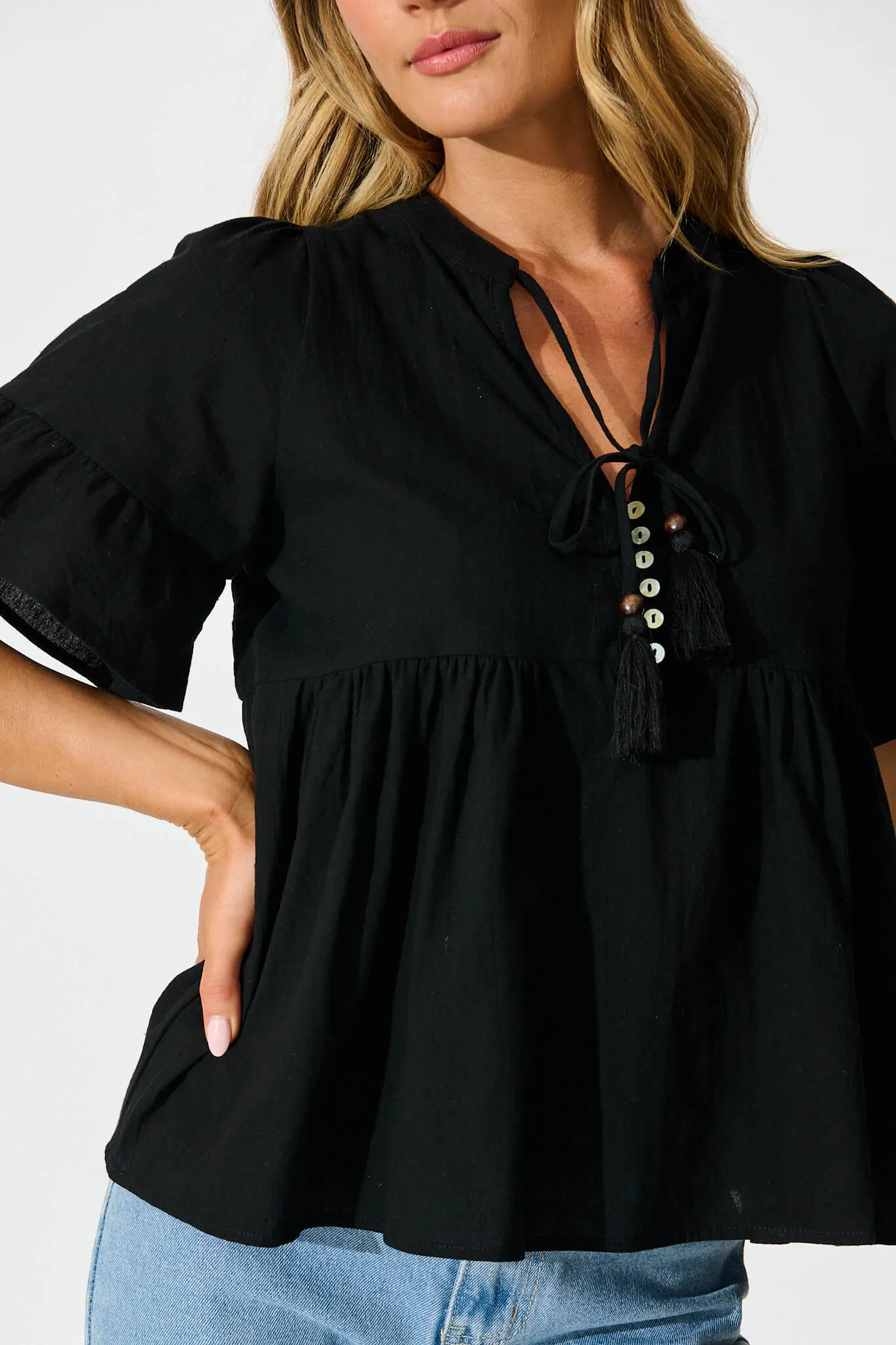 Orla Top in Black Cotton Linen sold by St Frock product image thumbnail 5