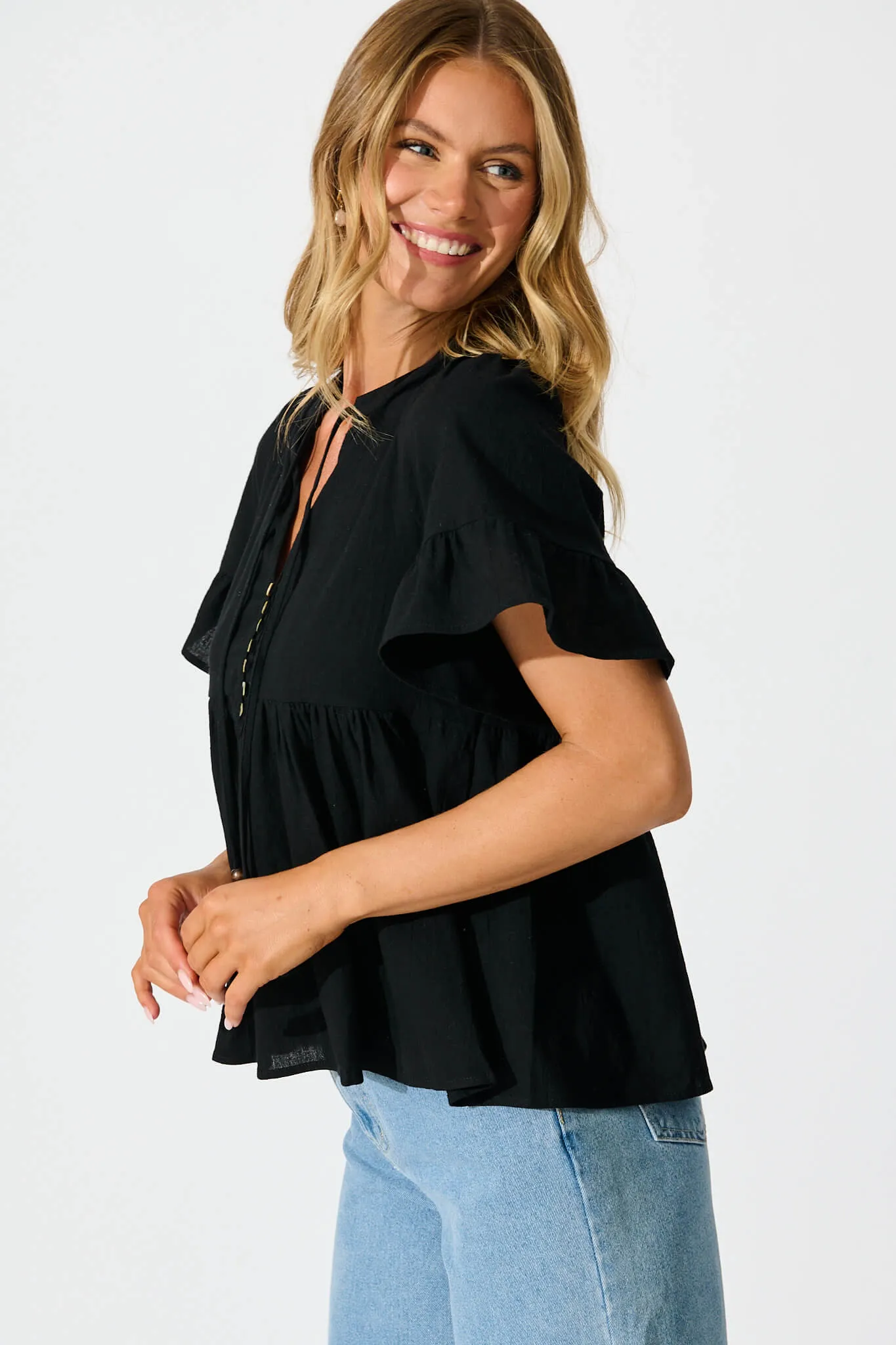 Orla Top in Black Cotton Linen sold by St Frock product image thumbnail 2