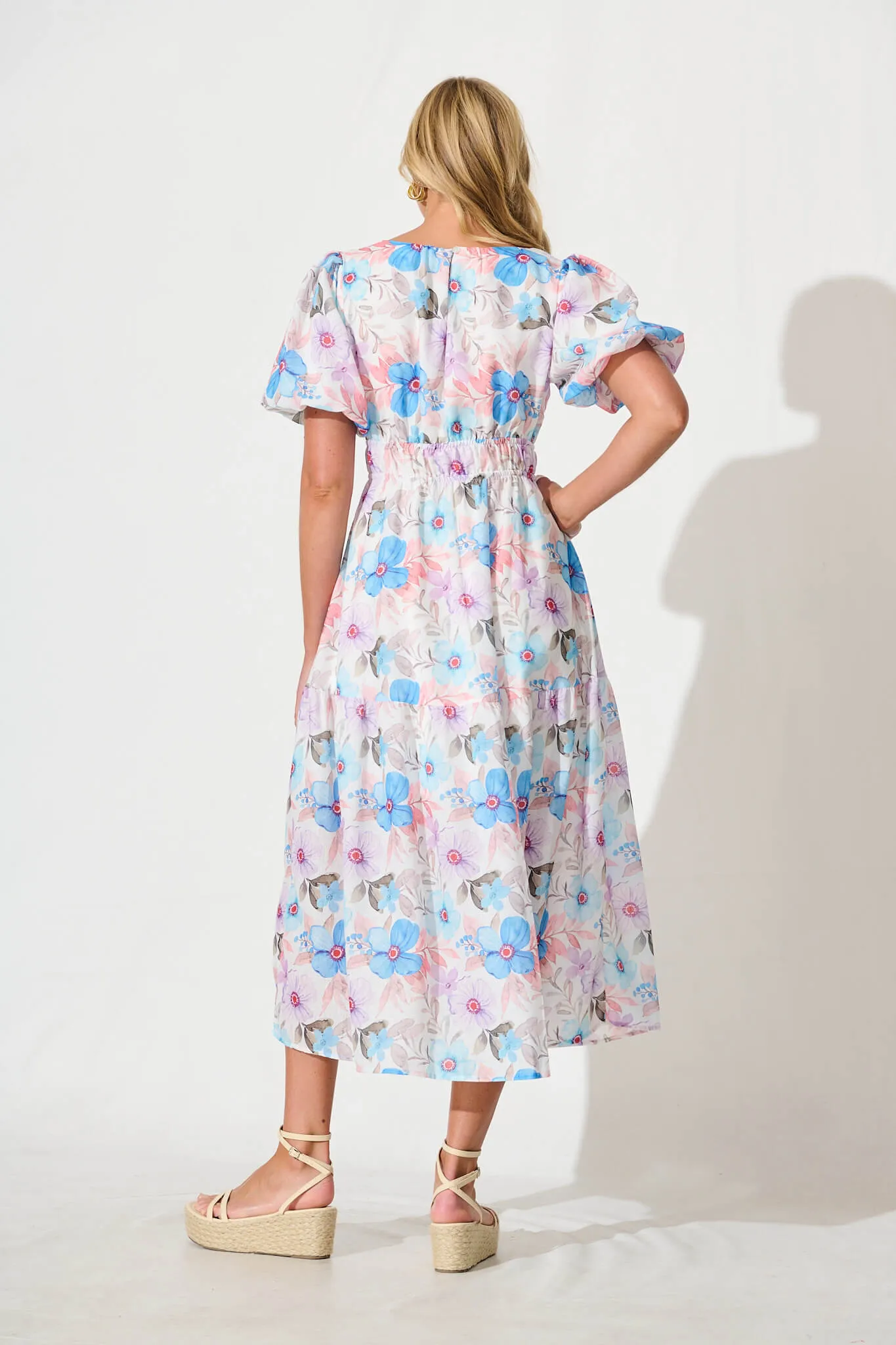 Stargazer Midi Dress in Multi Blue Floral Cotton Blend sold by St Frock product image thumbnail 4