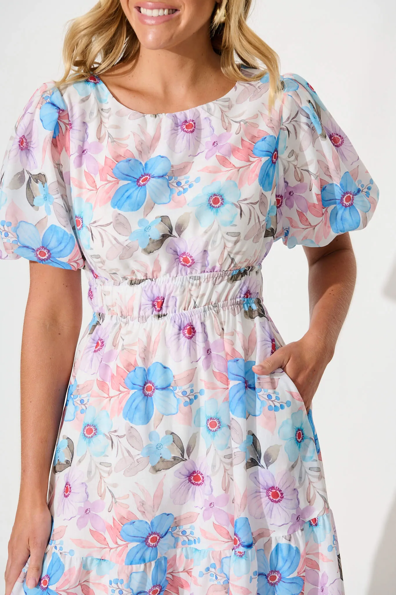 Stargazer Midi Dress in Multi Blue Floral Cotton Blend sold by St Frock product image thumbnail 5