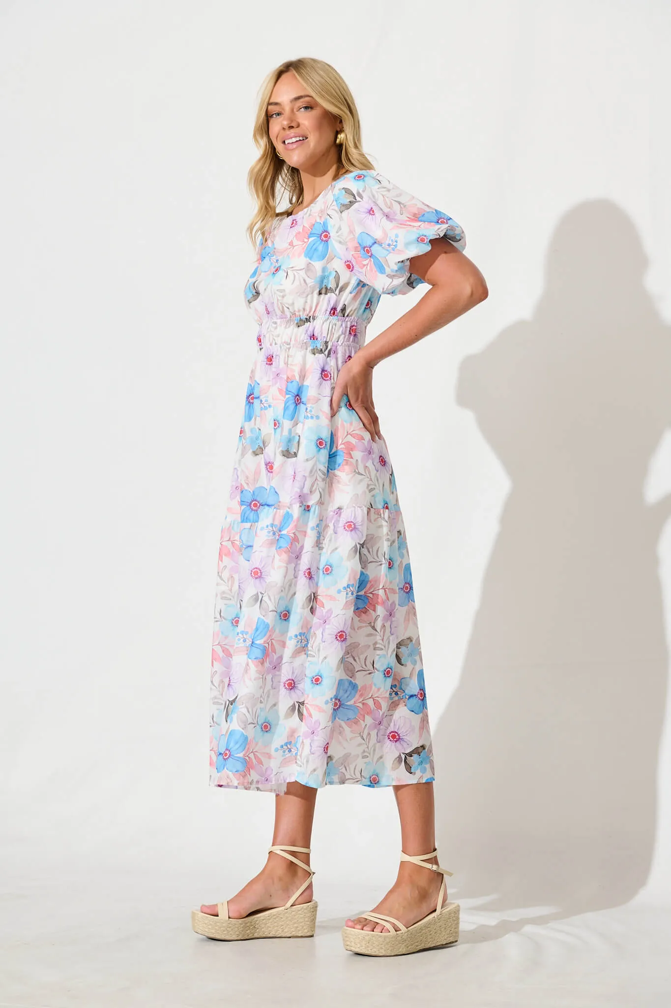 Stargazer Midi Dress in Multi Blue Floral Cotton Blend sold by St Frock product image thumbnail 3