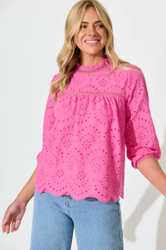 Donia Top In Pink Embroidery Cotton sold by St Frock