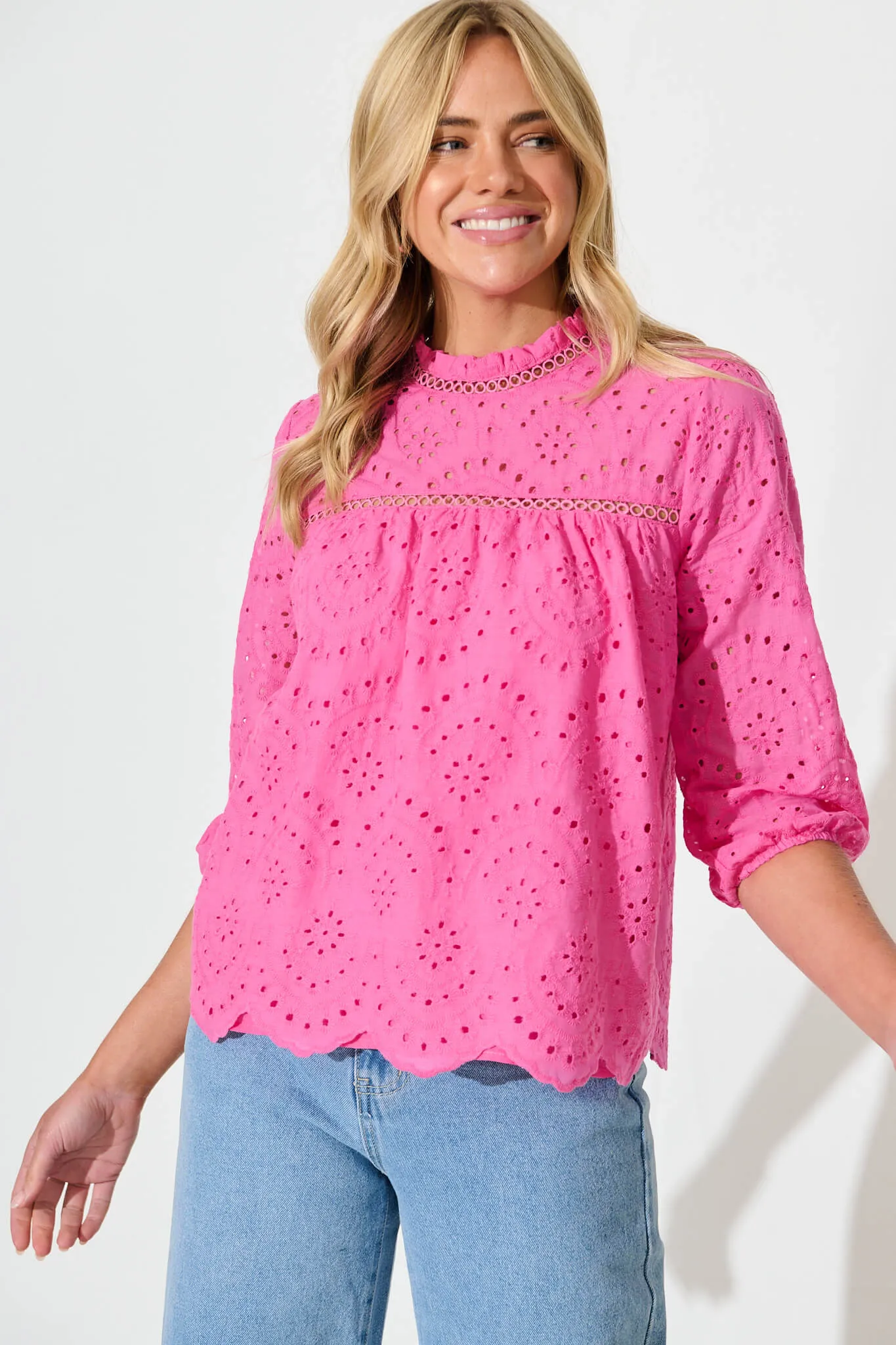 Donia Top In Pink Embroidery Cotton sold by St Frock