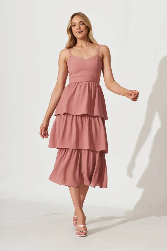 Reign Midi Dress In Dusty Rose Chiffon sold by St Frock