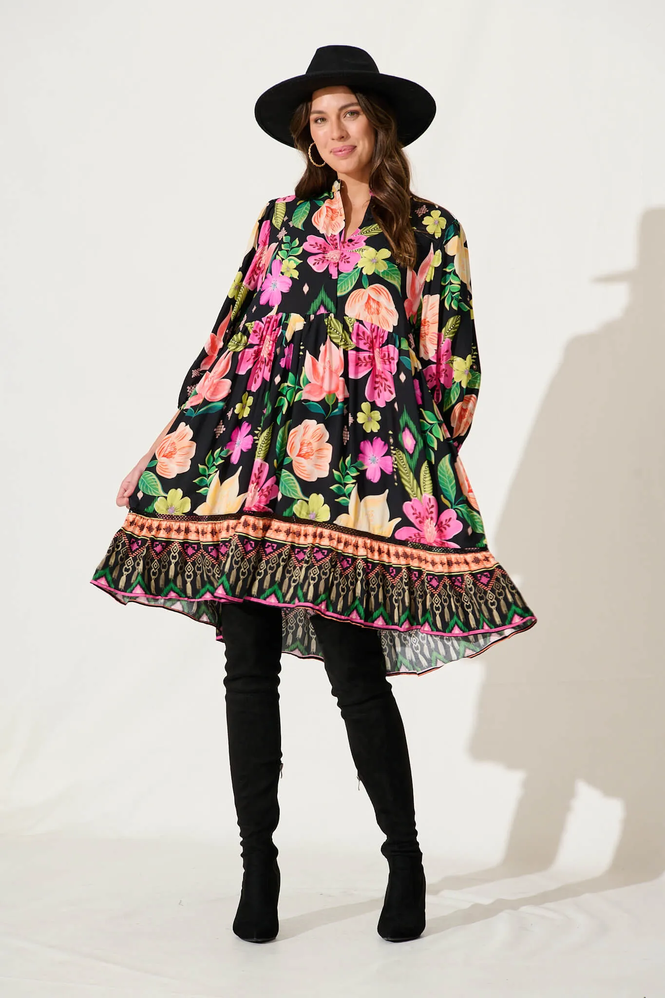 Mimi Smock Dress In Black With Bright Multi Floral sold by St Frock product image thumbnail 5