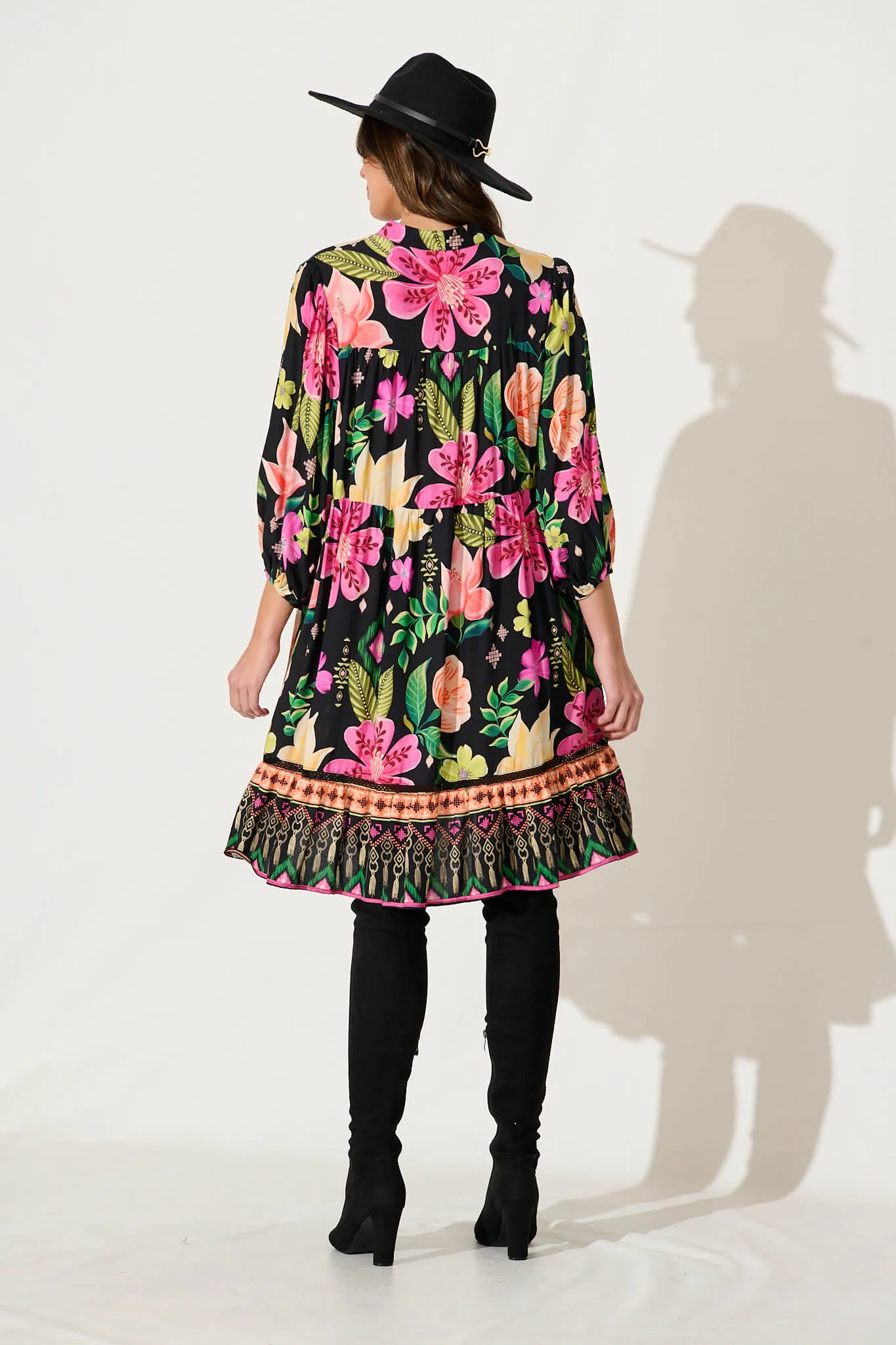 Mimi Smock Dress In Black With Bright Multi Floral sold by St Frock product image thumbnail 4