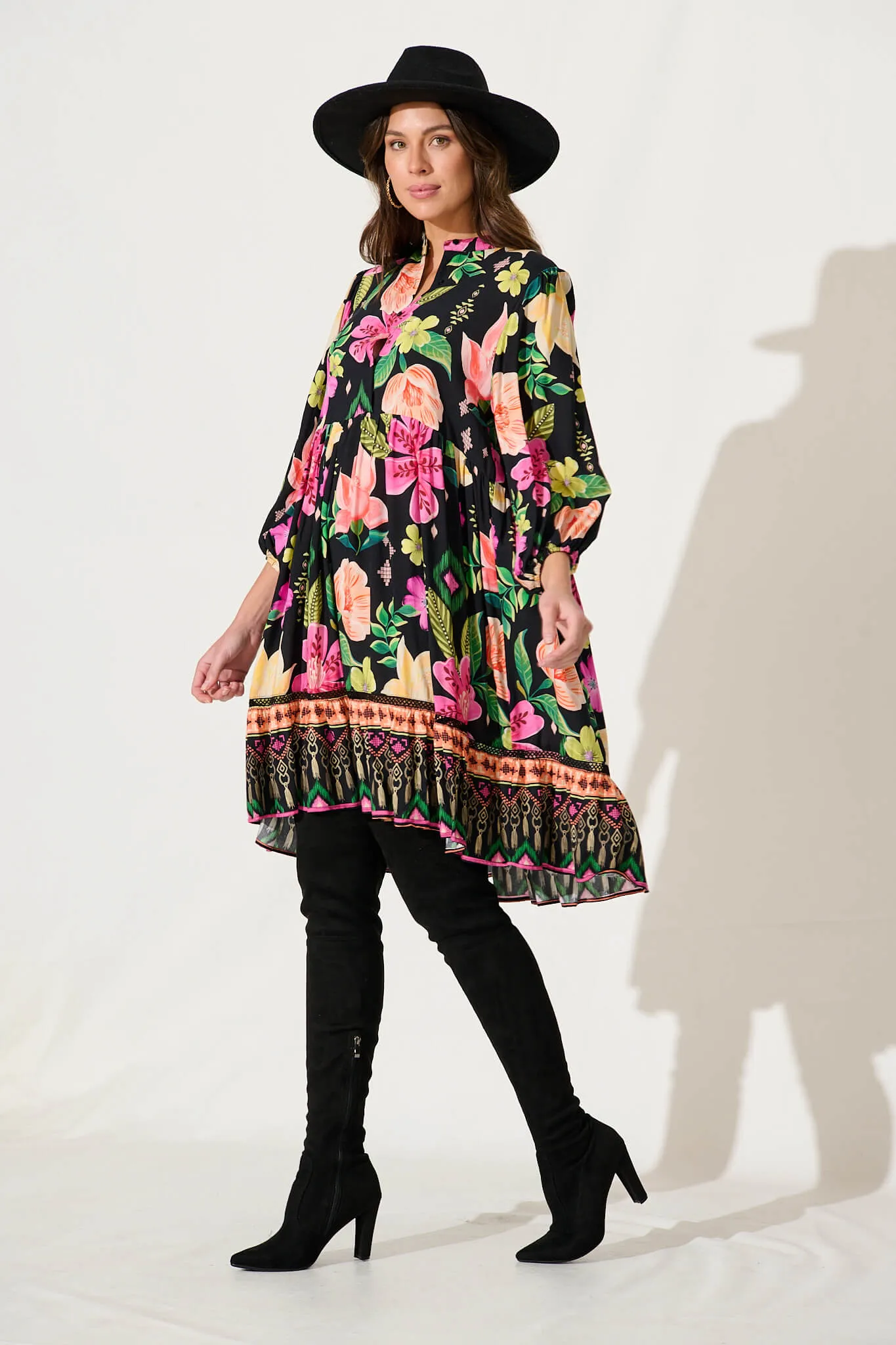 Mimi Smock Dress In Black With Bright Multi Floral sold by St Frock product image thumbnail 3
