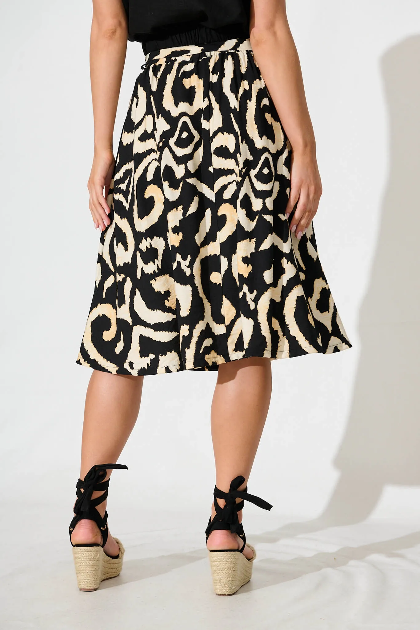 Bailey Midi Skirt In Black With Cream Abstract sold by St Frock product image thumbnail 3
