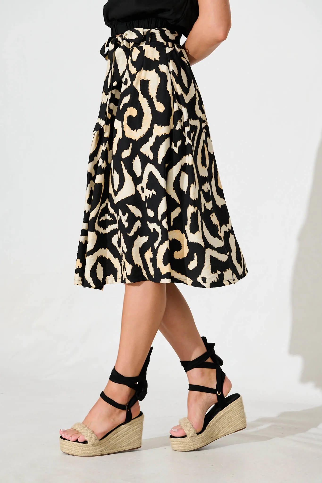 Bailey Midi Skirt In Black With Cream Abstract sold by St Frock product image thumbnail 2