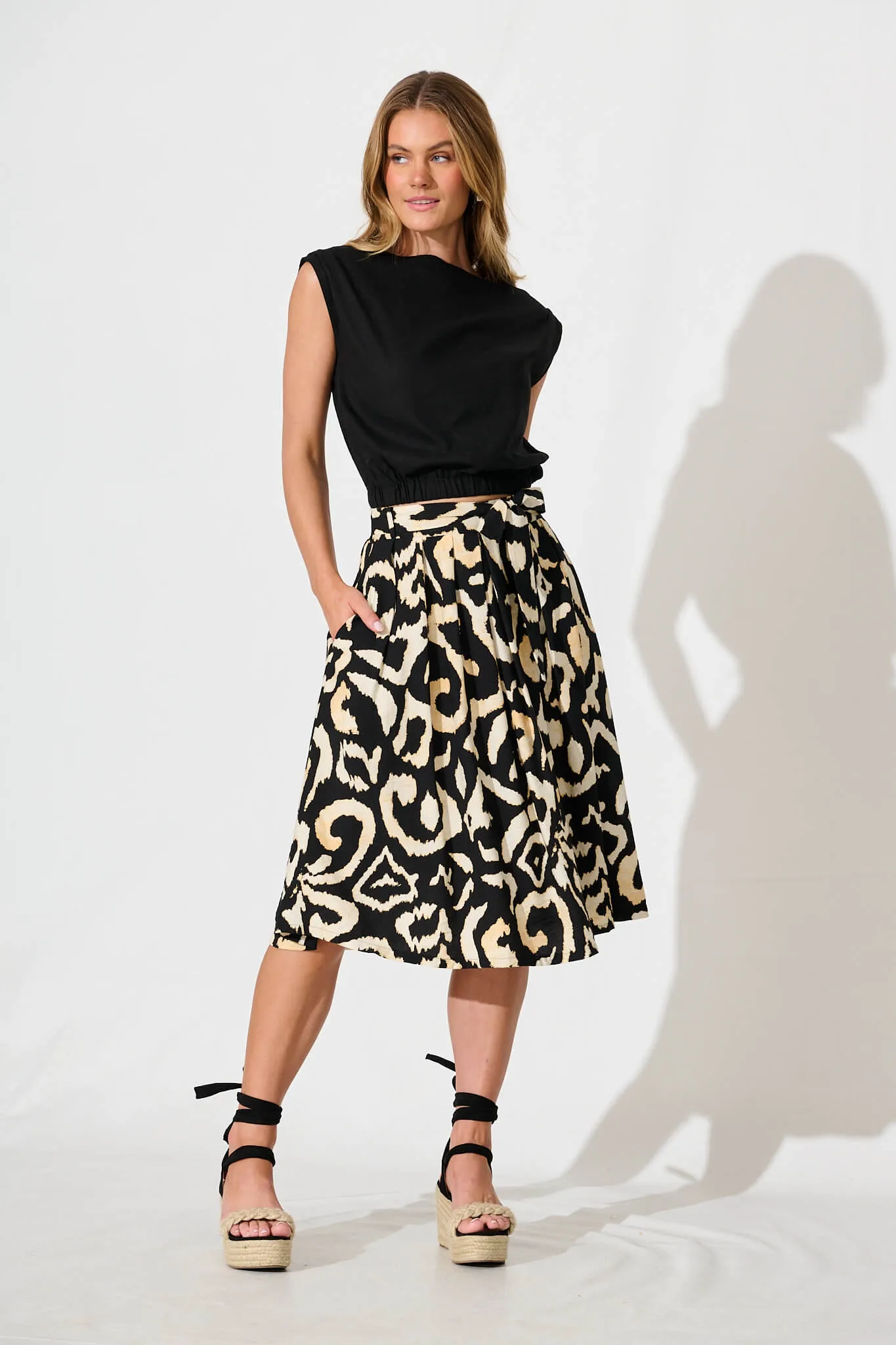 Bailey Midi Skirt In Black With Cream Abstract sold by St Frock product image thumbnail 4