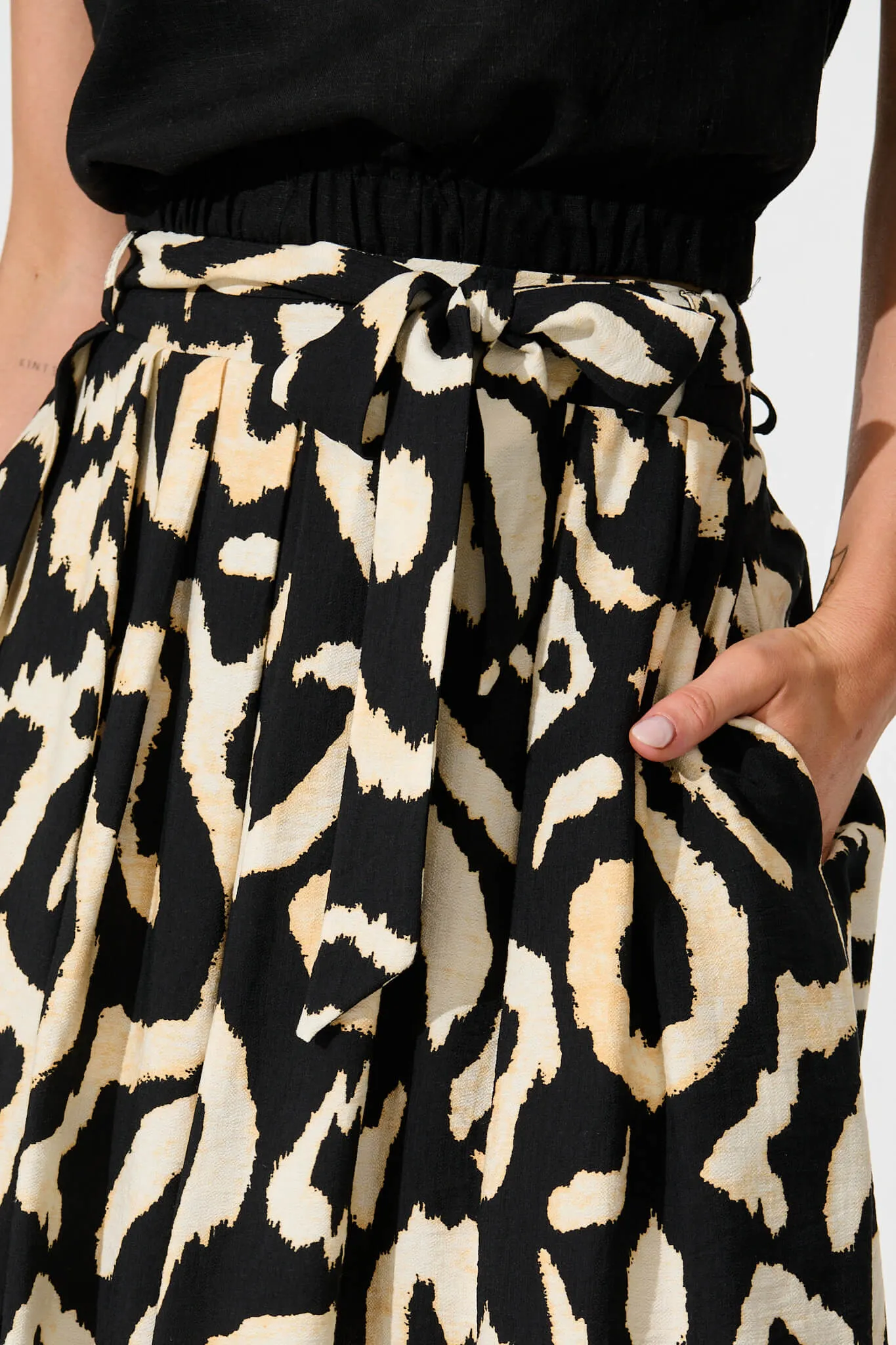 Bailey Midi Skirt In Black With Cream Abstract sold by St Frock product image thumbnail 5