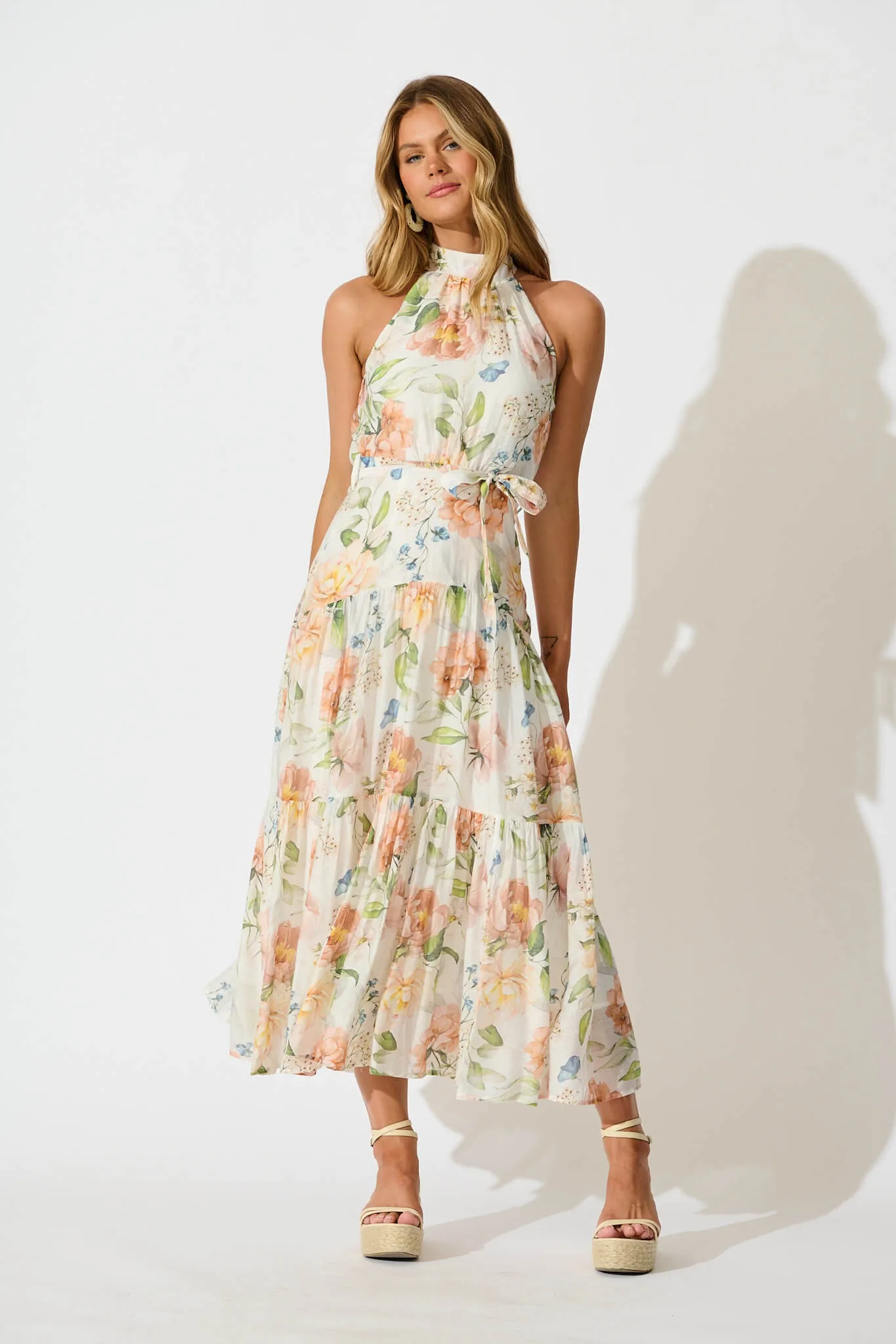 Khalo Maxi Dress In Cream Multi Floral sold by St Frock