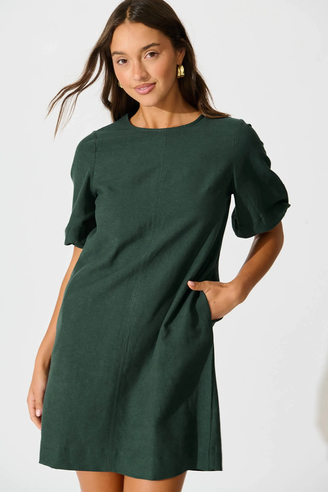 Kyoto Dress In Emerald Cotton Linen sold by St Frock product image thumbnail 2